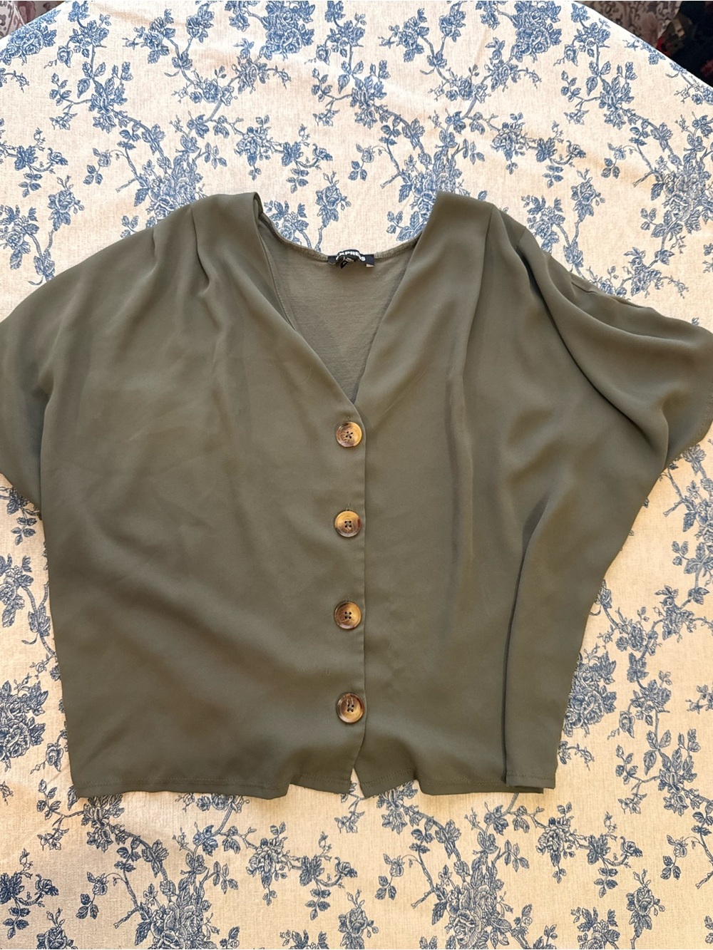 Express Olive Green Button-Front Dolman Blouse